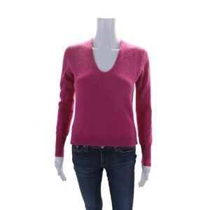 Blue Les Copains Womens Long Sleeve V Neck Sweater Pink Wool Size IT 40